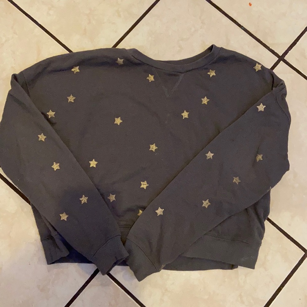grey cropped hoodie with gold stars